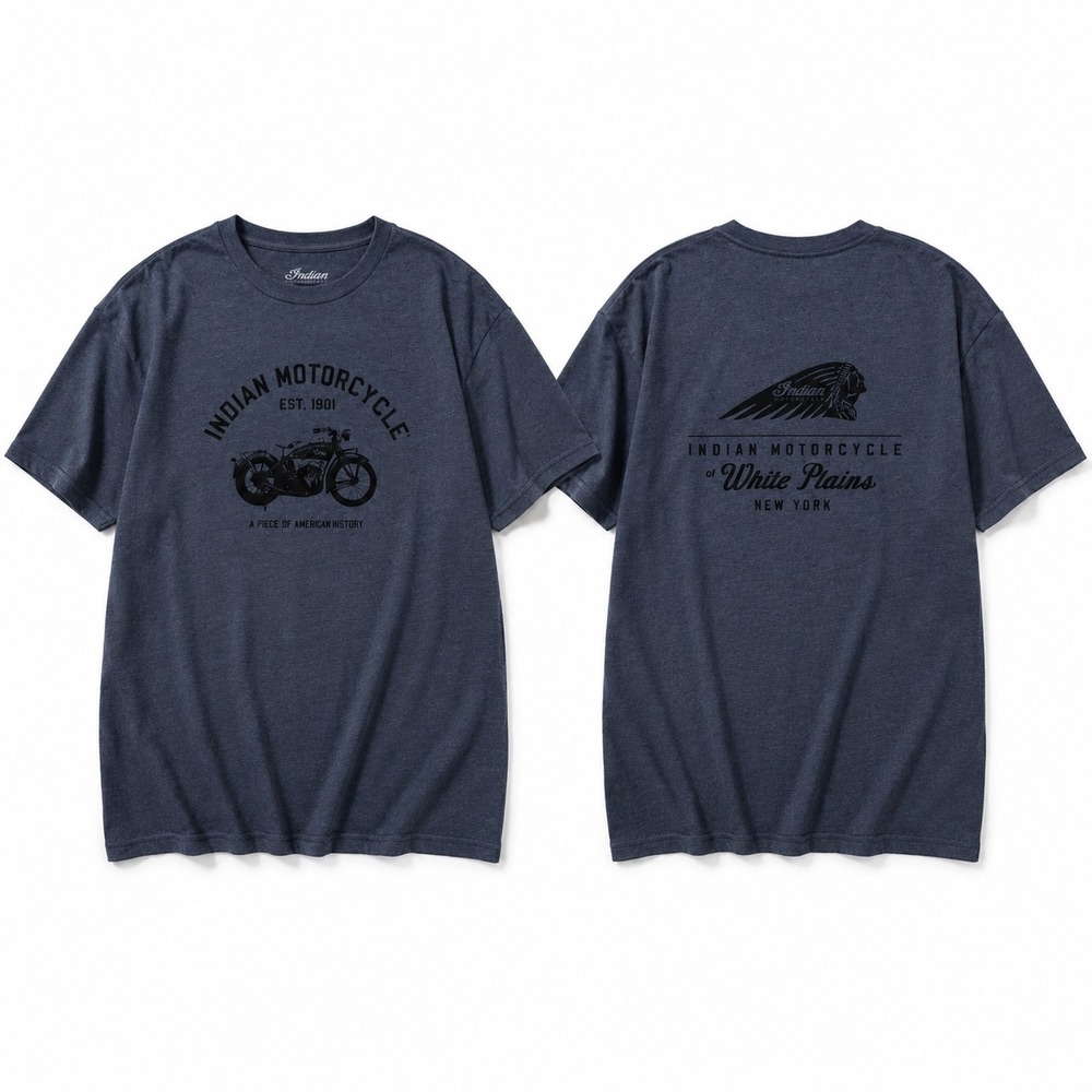 Indian Motorcycle White Plains NY Graphic T-Shirt Mens Size 2XL Blue Moto‎ Biker